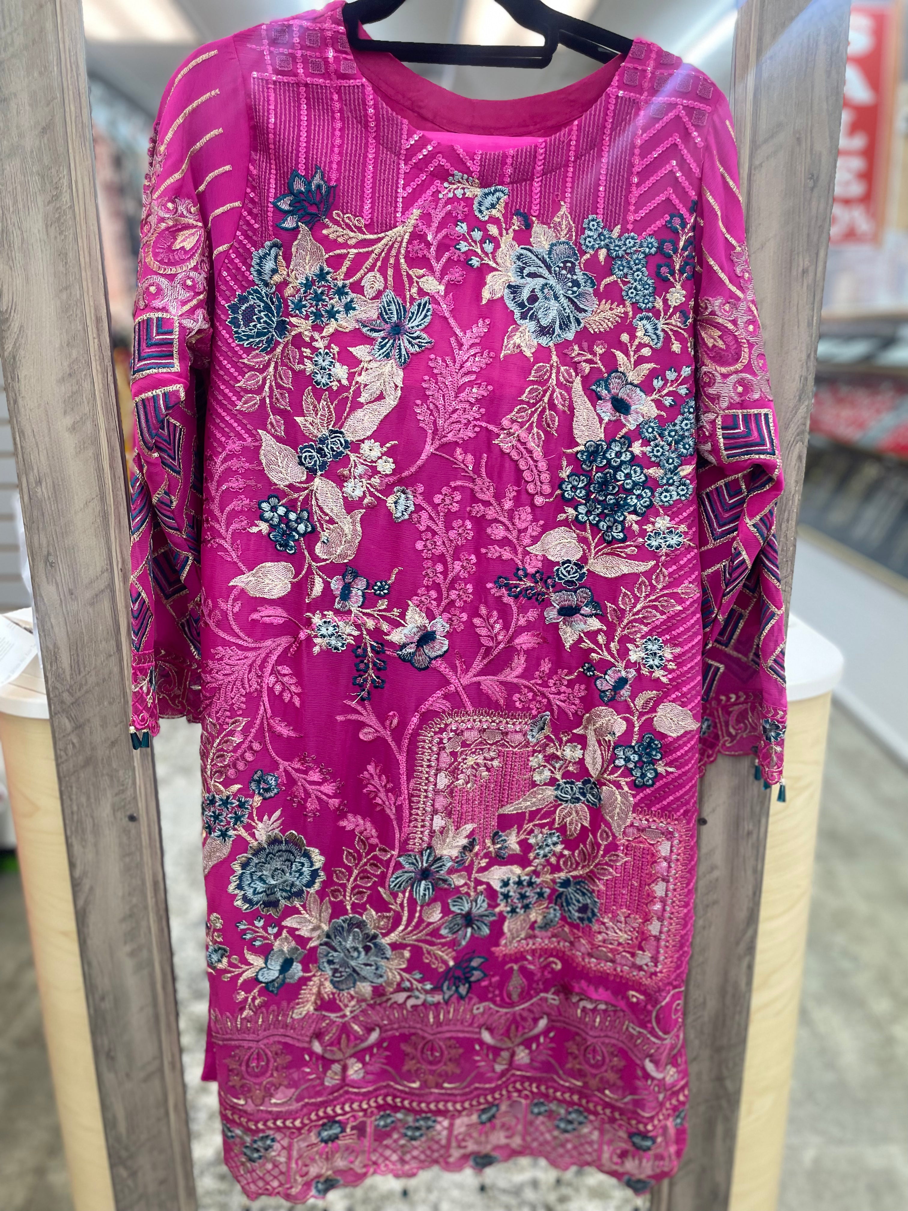 Hot Pink Chiffon Light Weighted Indian Pakistani Salwaar Kameez with Dupatta