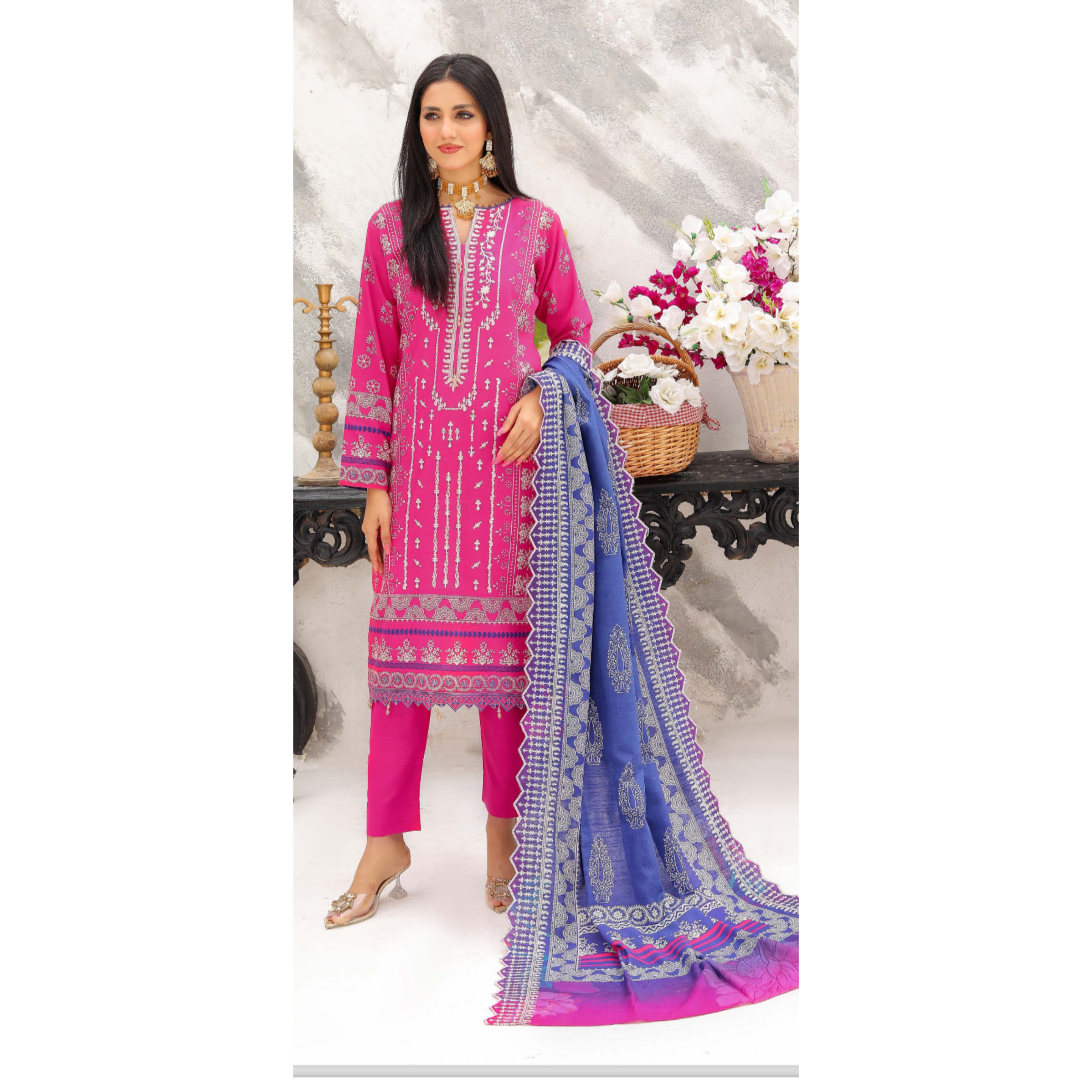 Pink Color Cotton Indian Pakistani Salwar Kameez with Dupatta