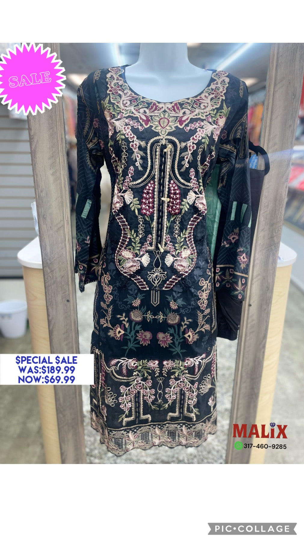 “Elegant Black Floral Fusion Salwar Kameez Set”