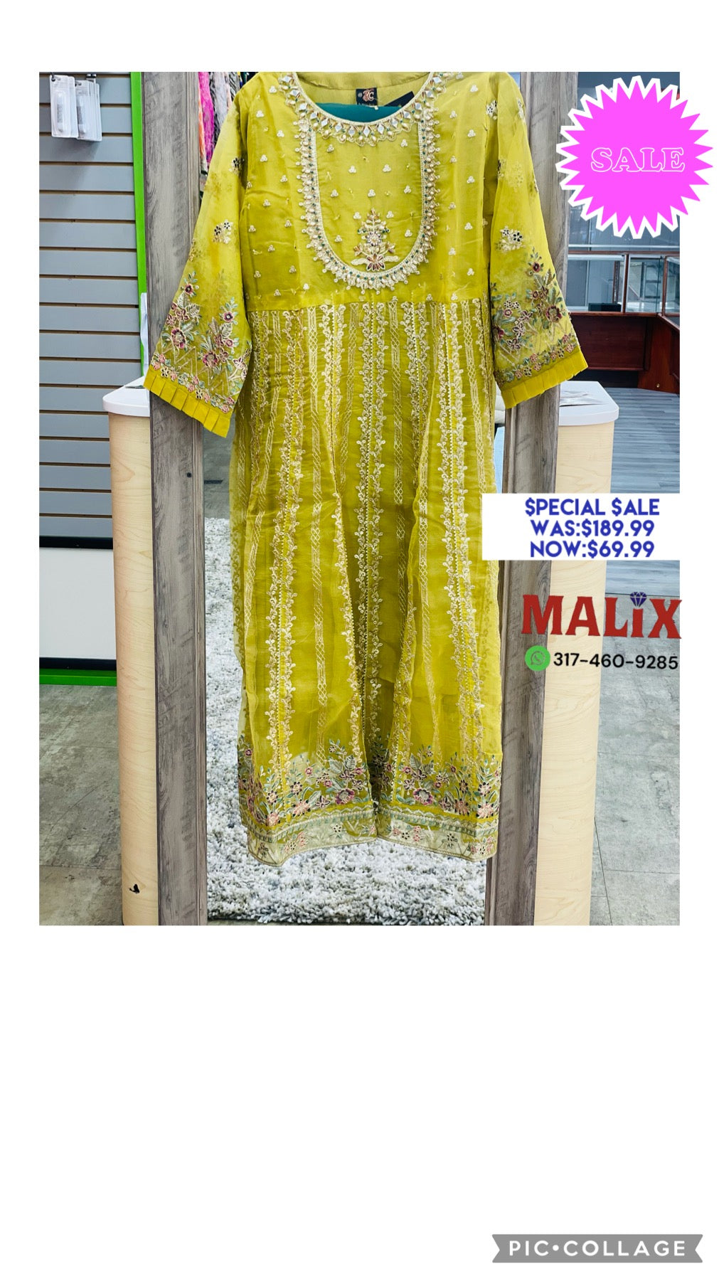 Stylish Olive Green Anarkali Gown with Heavy Beaded Neck, Gold Threaded Design, Duppata, and Matching Bottom Pants.