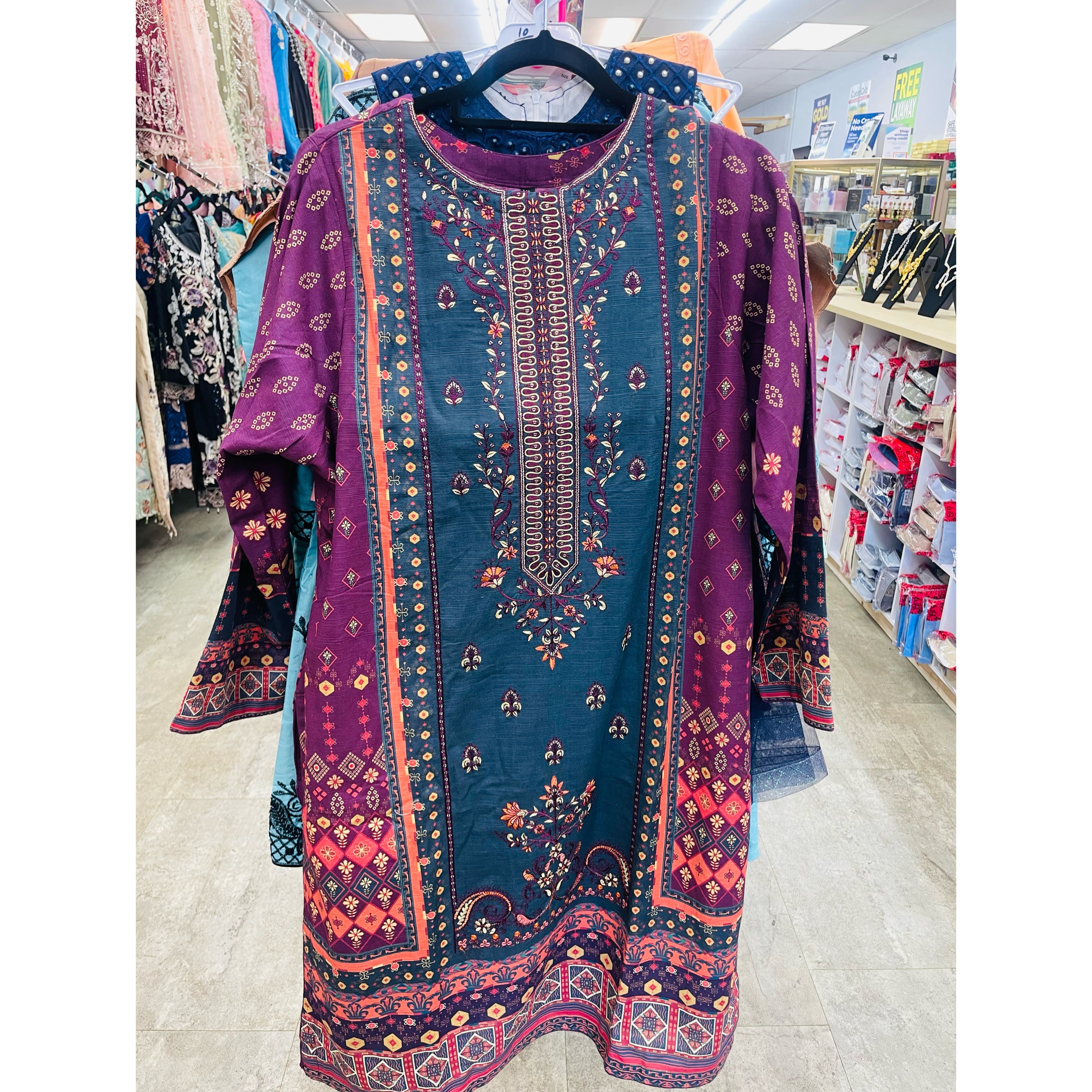 Purple Lawn Casual Wear Salwaar Kameez Pakistani Indian Punjabi