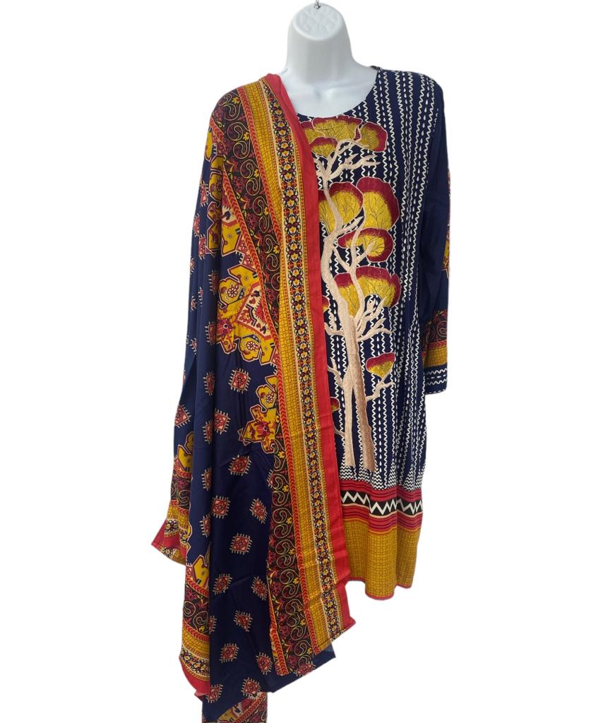 Blue Color Dailywear Kurti Dress With Dupatta