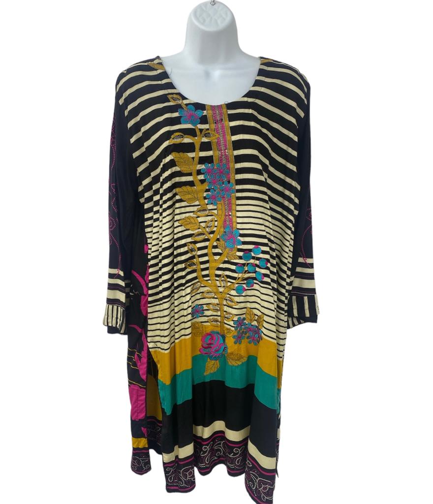 Black Color Stripped Dailywear Kurti With Designer Dupatta.