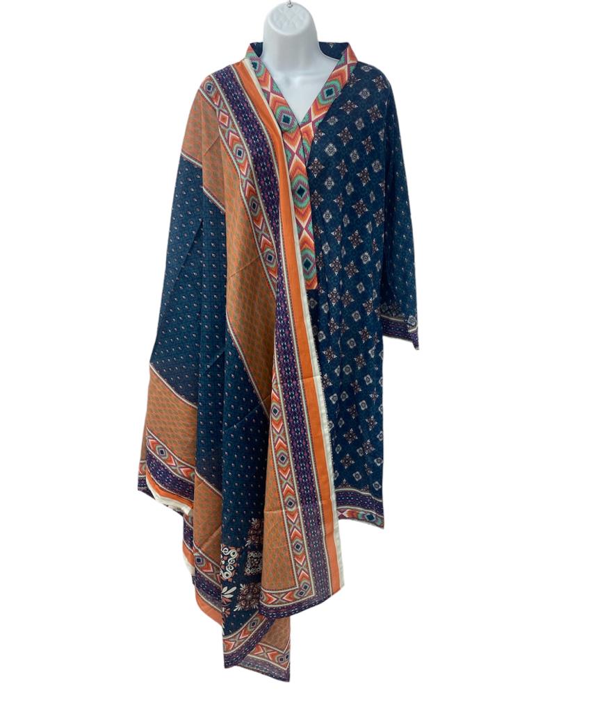 Blue Color Dailywear Kurti Dress With Dupatta.