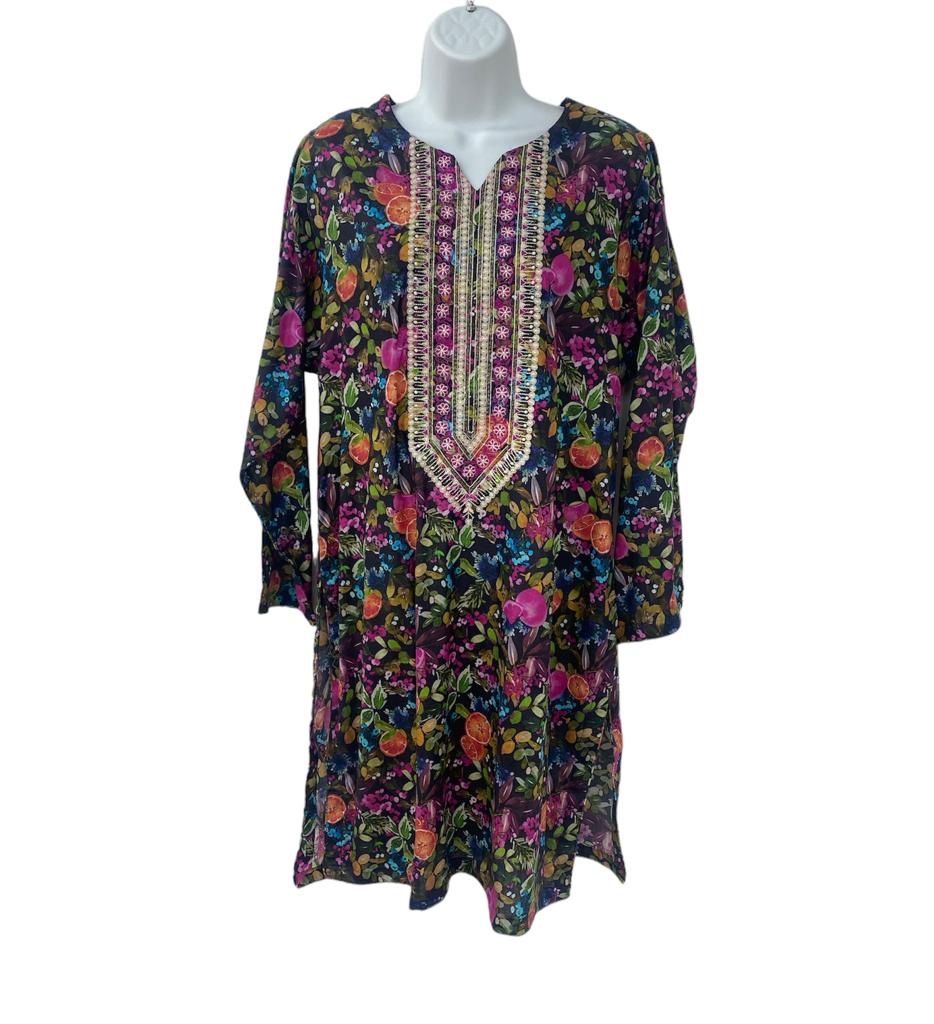 Black Color Floral Print Dailywear Kurti Dress with Dupatta.
