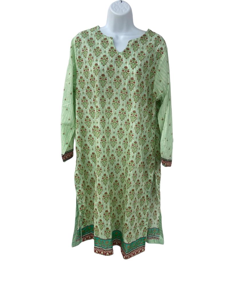 Light Green Color Dailywear Kurti Dress With Dupatta.
