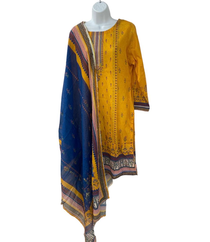 Yellow color dailywear dress with dupatta.