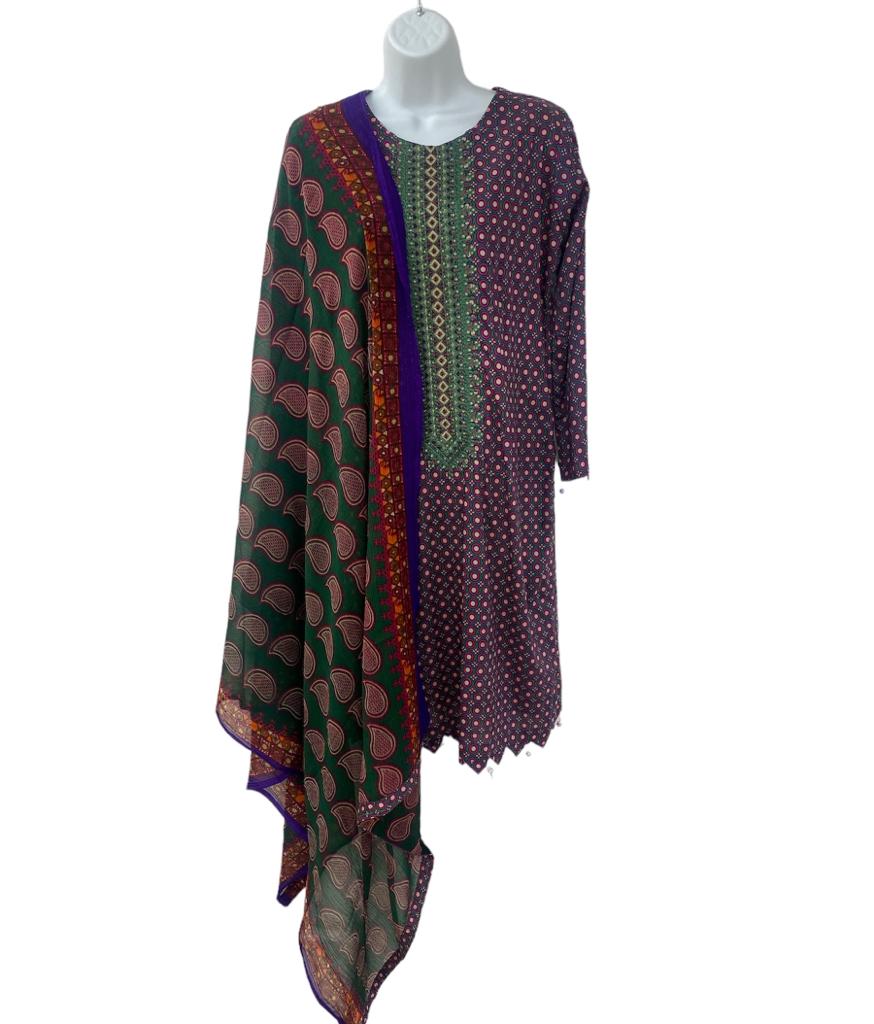 Purple color dailywear dress with dupatta.