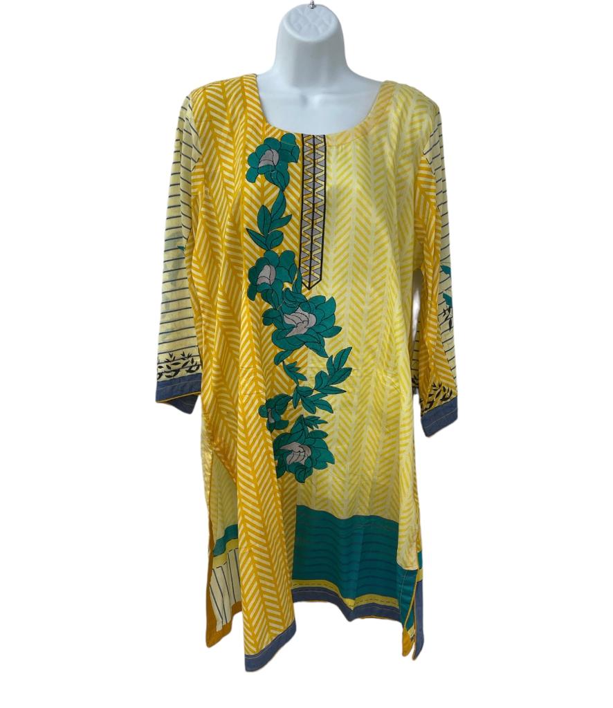 Yellow color dailywear dress with dupatta.