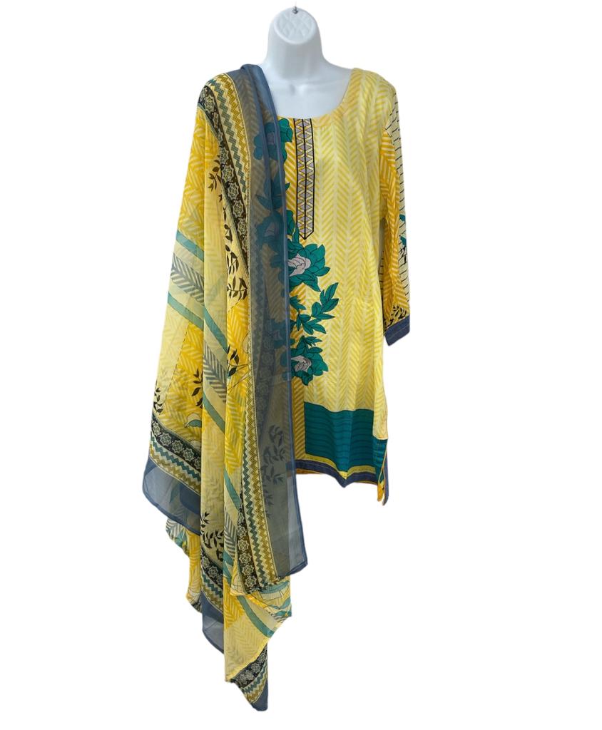 Yellow color dailywear dress with dupatta.