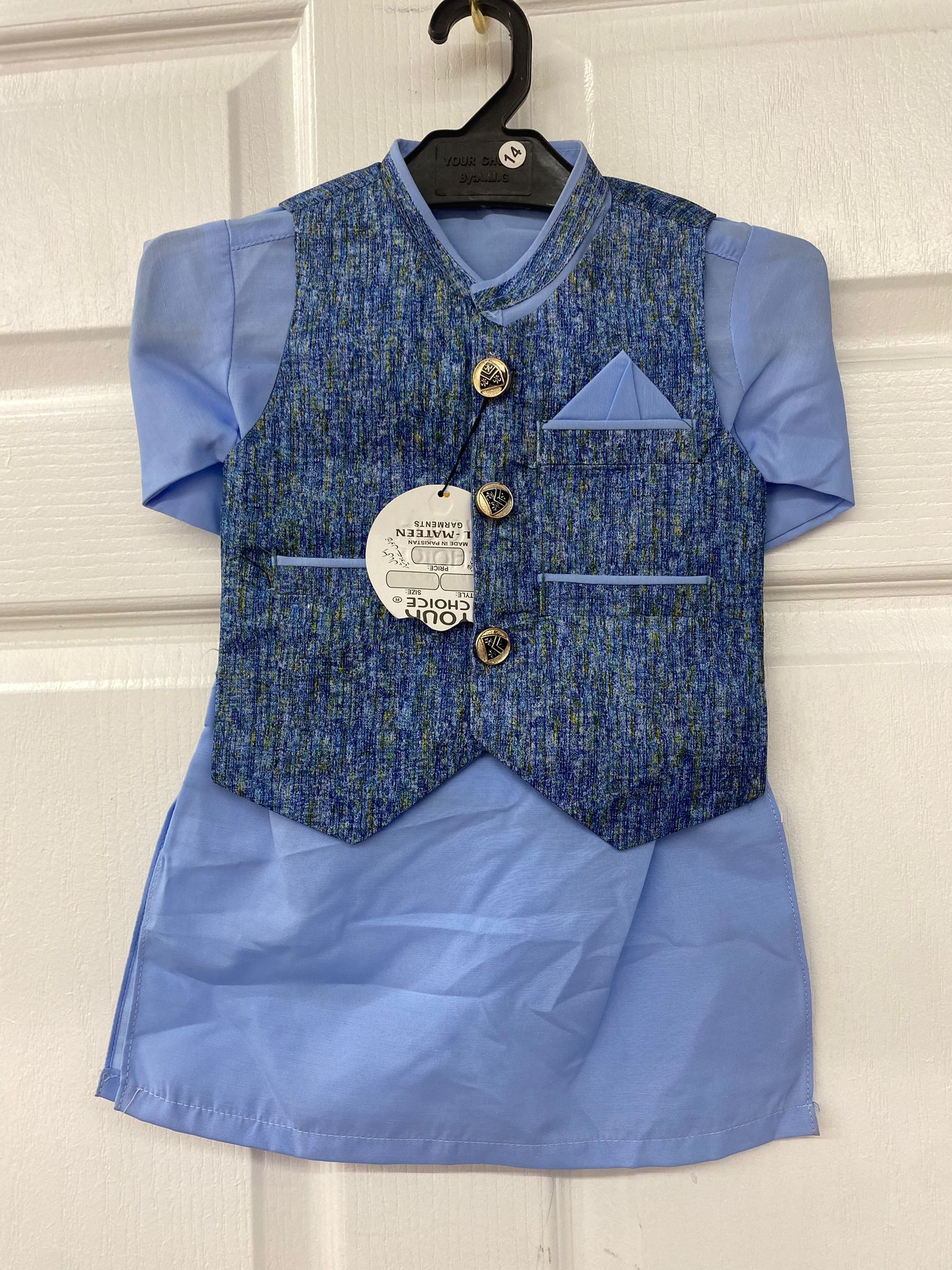 Blue Color Boys Kids Salwaar Kameez with Waistcoat