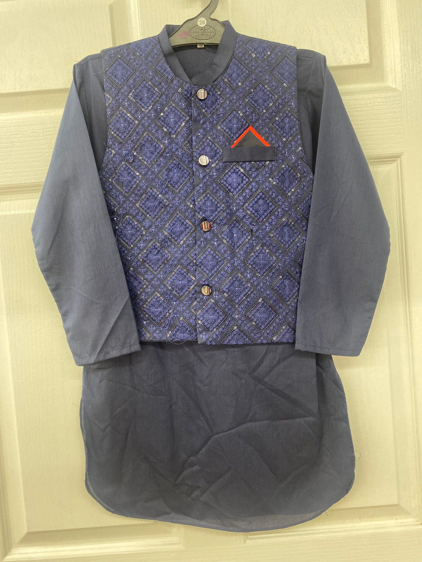 Blue Color Boys Kids Salwar Kameez with Waistcoat.