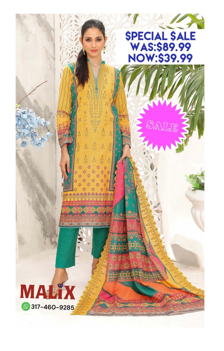 Yellow Color Lawn Indian Pakistani Salwar Kameez with Dupatta