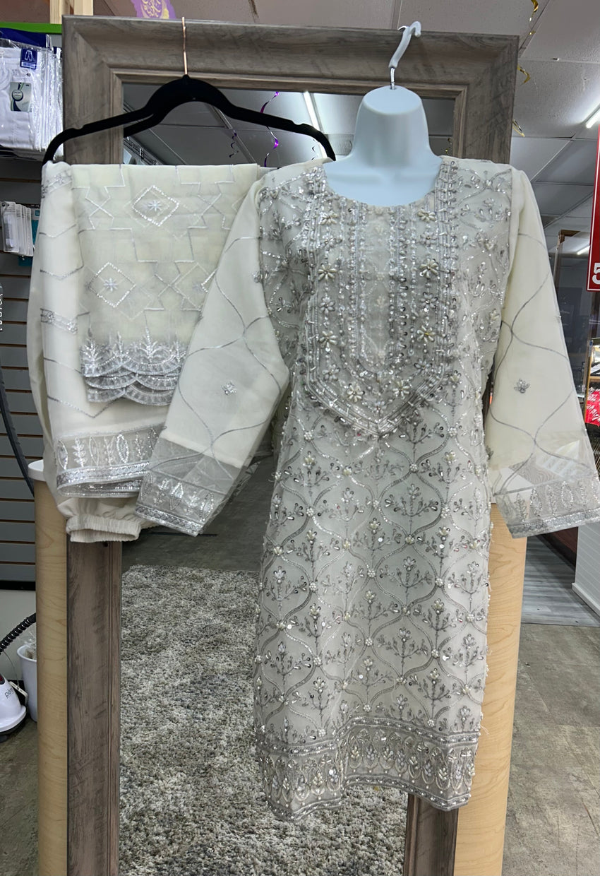 White Colored Organza Dress