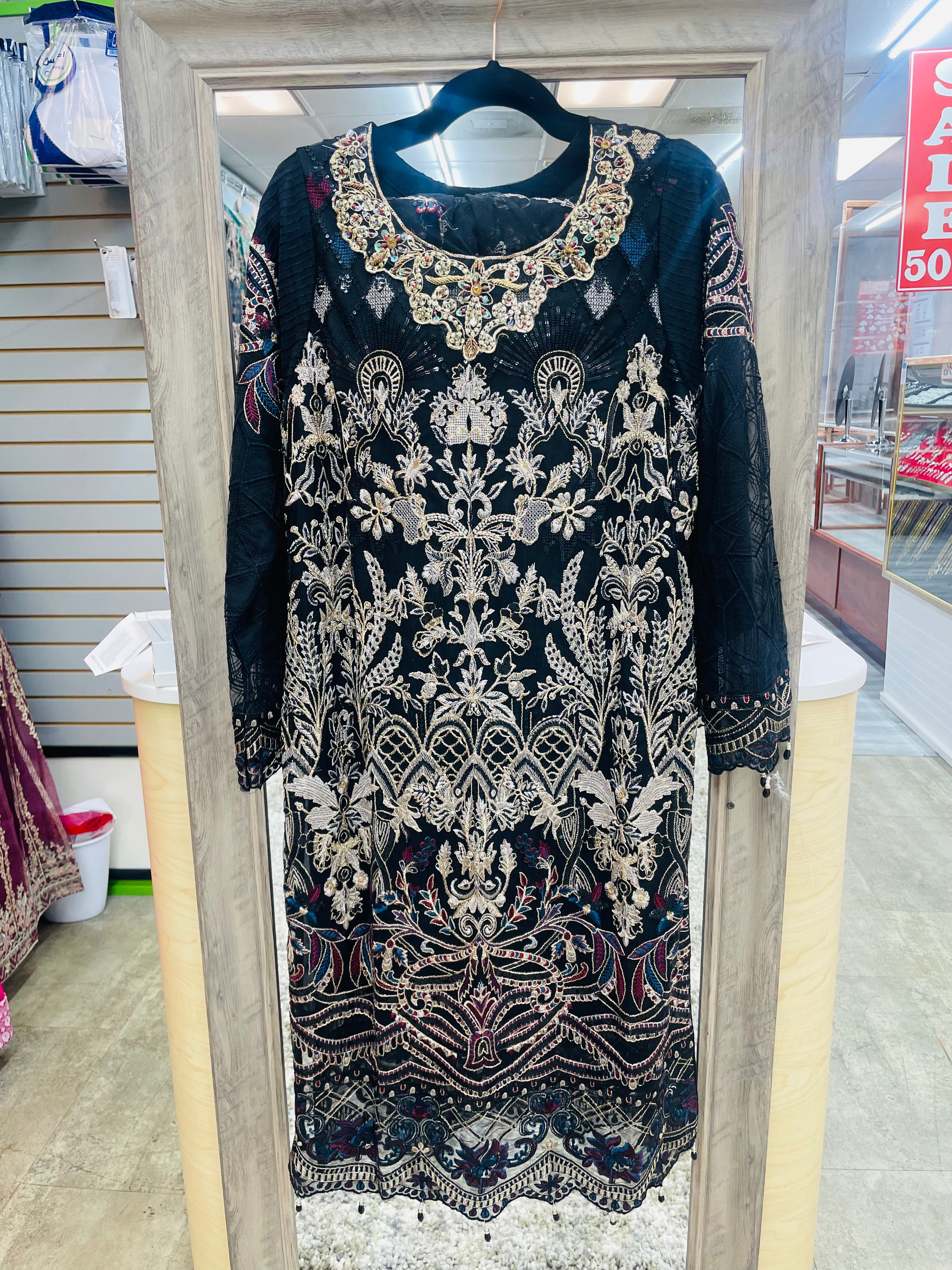 Black Elegant Chiffon Designer Ramsha Salwar Kameez Pakistani Indian with Dupatta