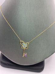 10KT gold butterfly and key necklace