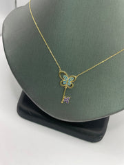 10KT gold butterfly and key necklace