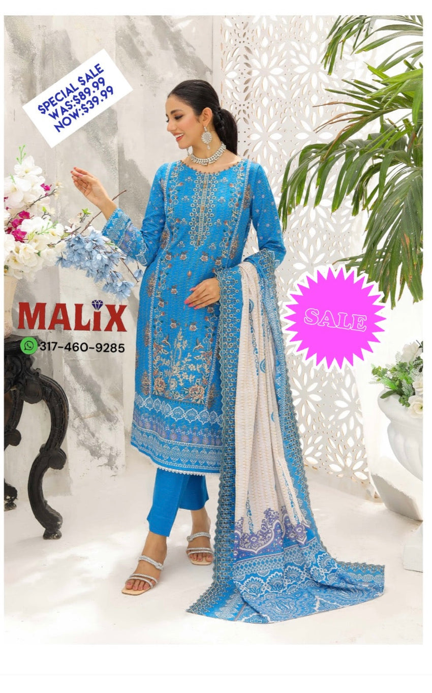 Blue Color Floral Lawn Indian Pakistani Kurti Dress Salwaar Kameez