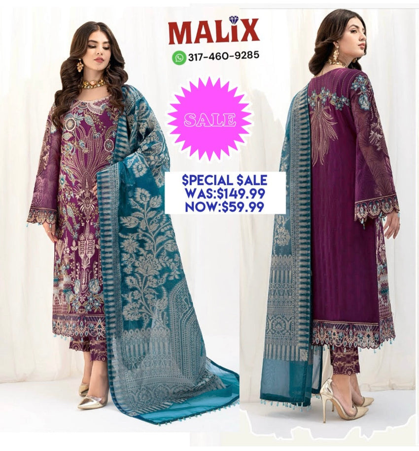 Purple Chiffon Designer Indian Pakistani Salwar Kameez with Dupatta