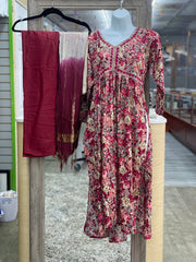 Elegant Hot Pink Floral Printed Women’s Casual Salwar Kameez 3 pc Set
