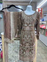 Dashing Beige Color Women’s 3Pc Designer Dress