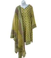 Olive green dailywear dress with dupatta