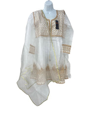 White color dailywear dress with organza dupatta.