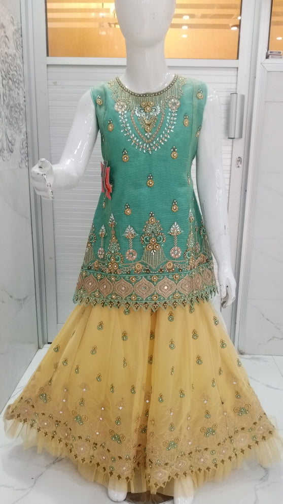 Green color kids dress