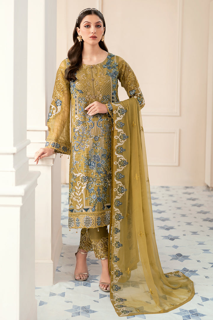 Olive Green Stylish And Trendy Chiffon Embroidery Salwar Kameez Suit Set