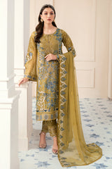 Olive Green Stylish And Trendy Chiffon Embroidery Salwar Kameez Suit Set