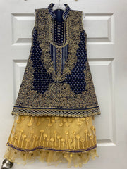 Navy Blue with Golden Lehanga Designer Embroidered for Girl Kids