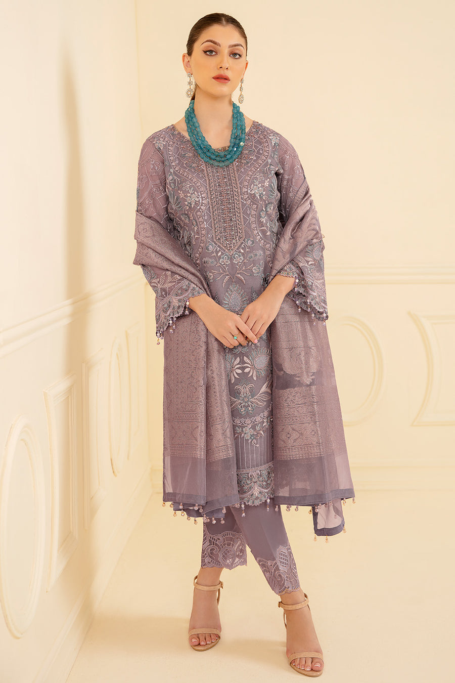 Purple Pakistani Salwaar Kameez Embroidery Suit Set