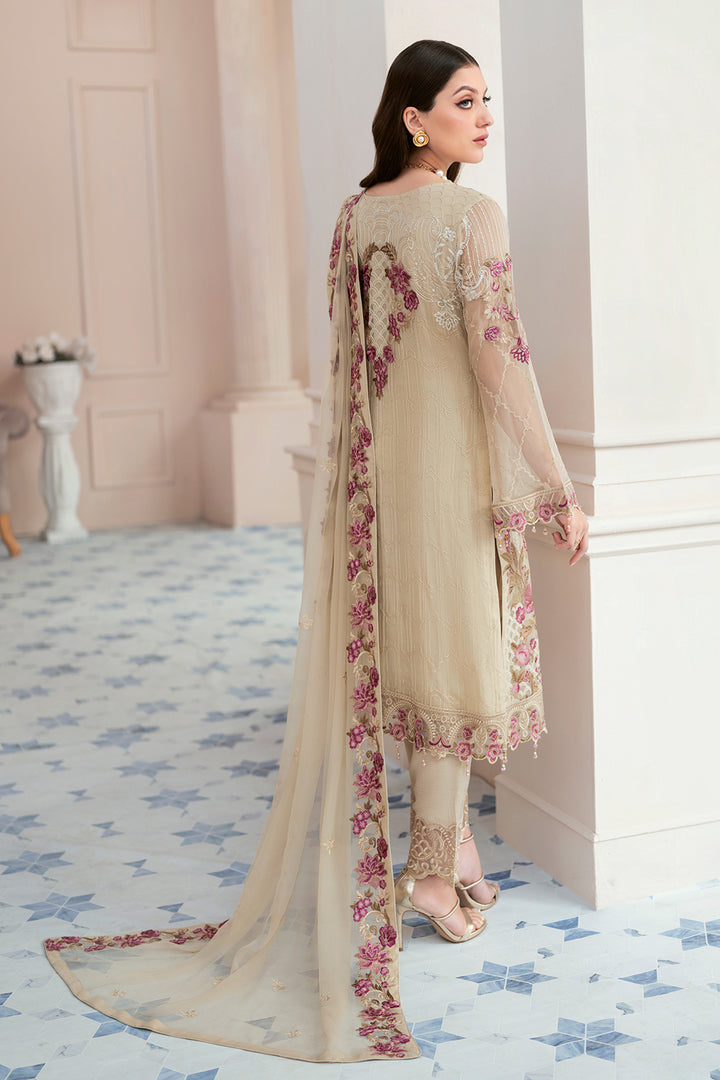 Beige Color Chiffon Embroidered Salwar Kameez Suit Set