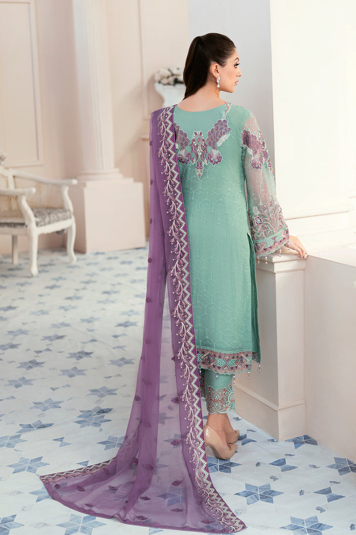 Sea Green Chiffon Embroidery Salwar Kameez Suit Set