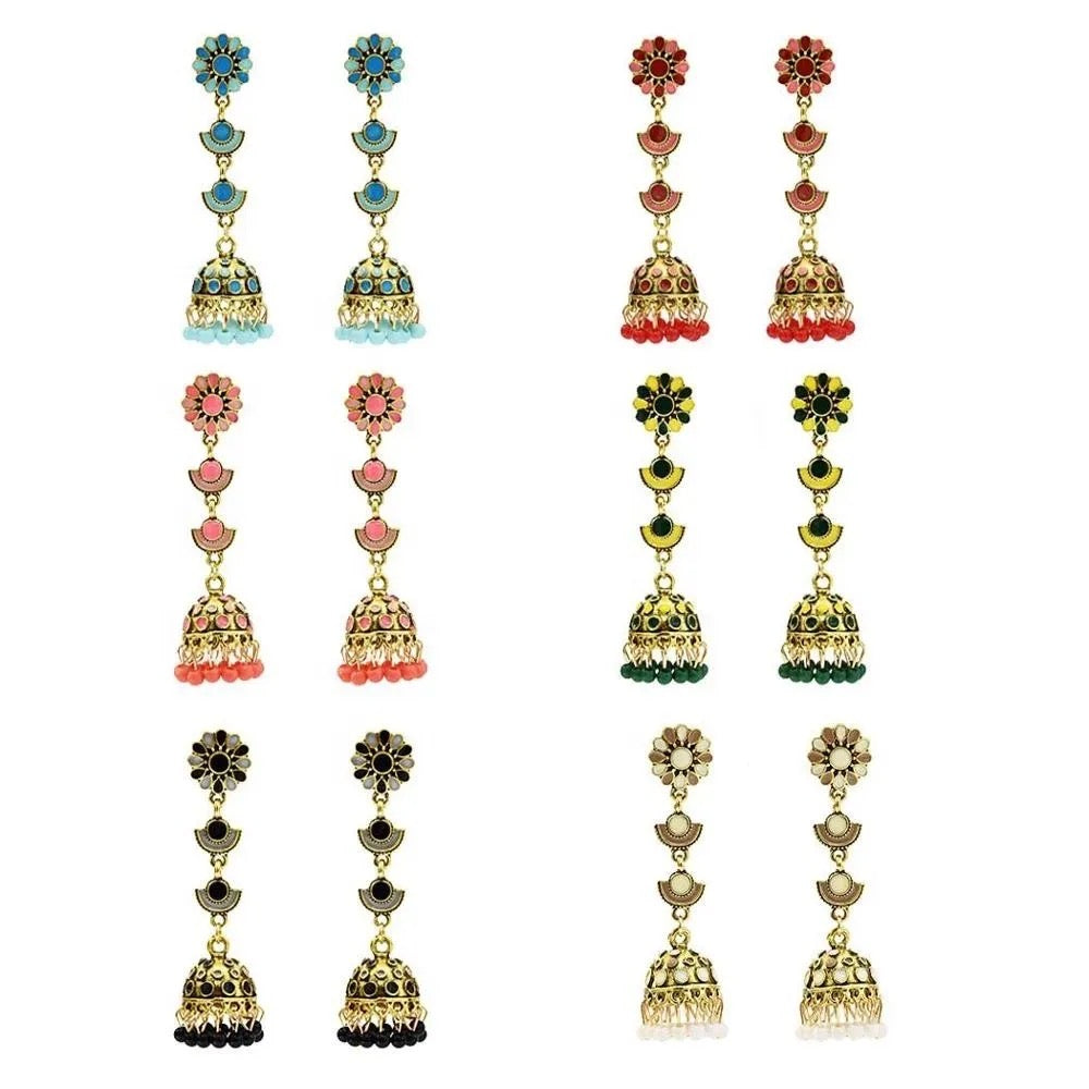 Retro Bollywood Kundan Jhumka Jhumki Drop Earrings Fashion Jewelry