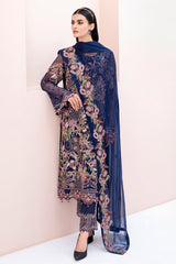Navy Blue Chiffon Embroidery Salwar Kameez Suit Set