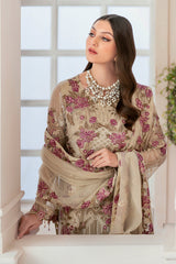 Beige Color Chiffon Embroidered Salwar Kameez Suit Set