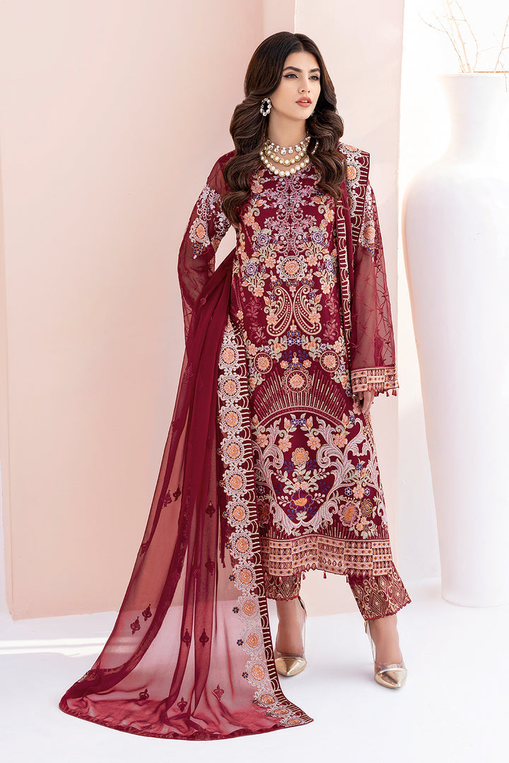 Maroon Color Chiffon Embroidery Salwar Kameez Suit Set