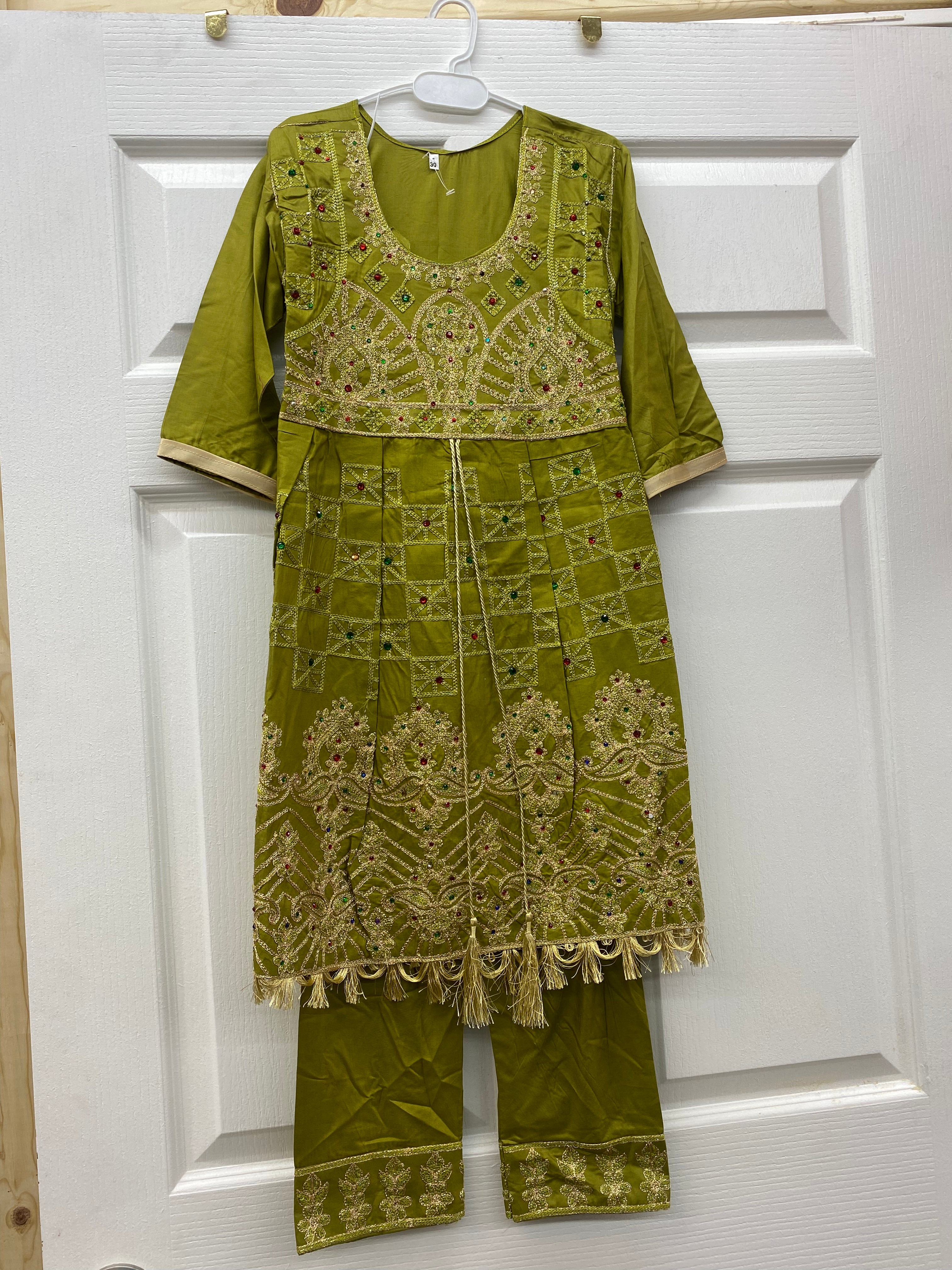 Olive green kids designer dress suit set