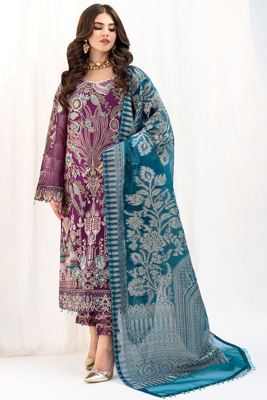 Purple Color Chiffon Embroidery Salwar Kameez Suit Set