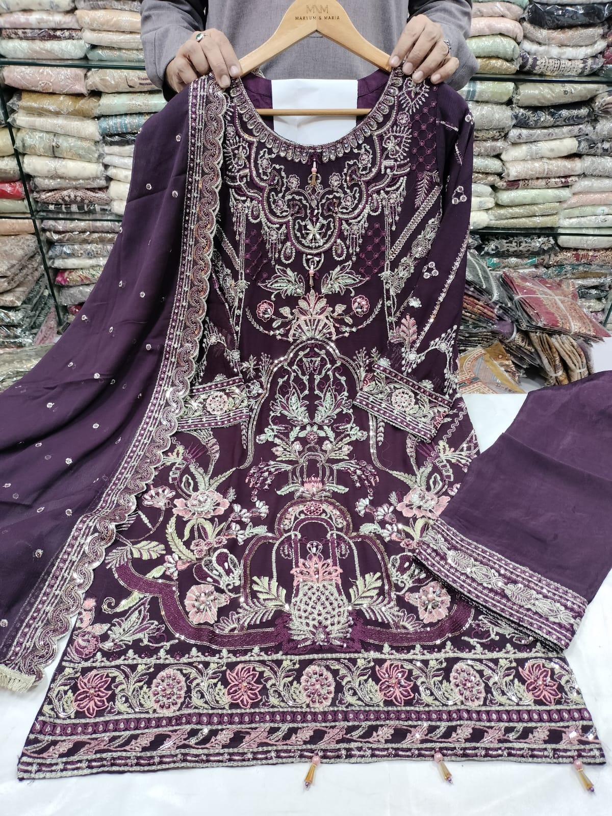 Purple Color embroidered Desi Kurta With Dupatta