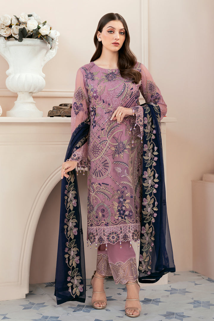 Mauve Pink Chiffon Embroidery Salwar Kameez Suit Set