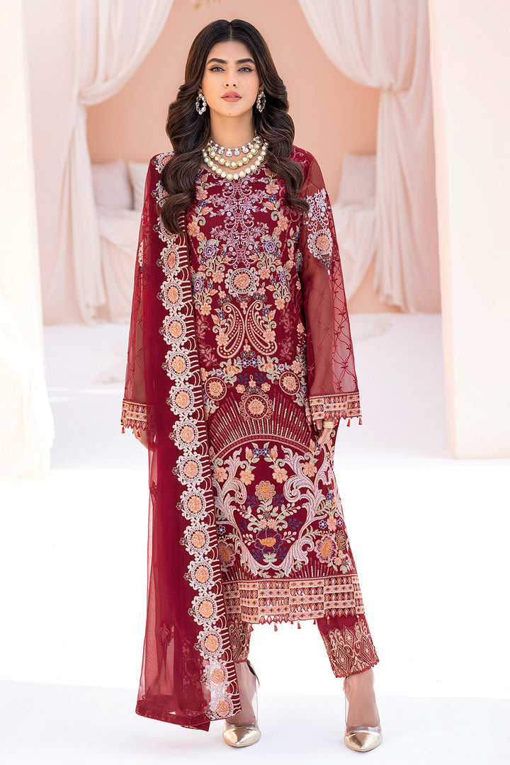 Maroon Color Chiffon Embroidery Salwar Kameez Suit Set