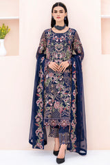 Navy Blue Chiffon Embroidery Salwar Kameez Suit Set
