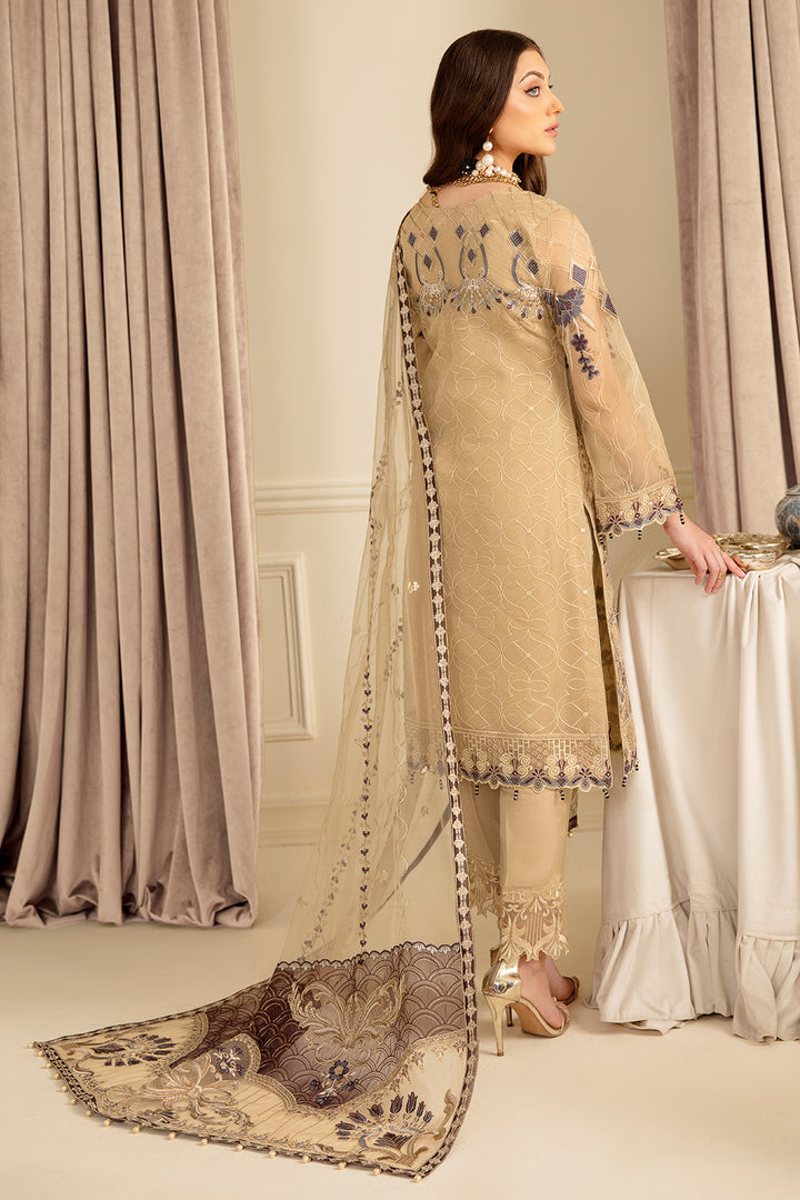 Beige Organza Embroidered Pakistani Readymade Salwaar Kameez