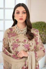 Beige Color Chiffon Embroidered Salwar Kameez Suit Set