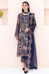 Navy Blue Chiffon Embroidery Salwar Kameez Suit Set