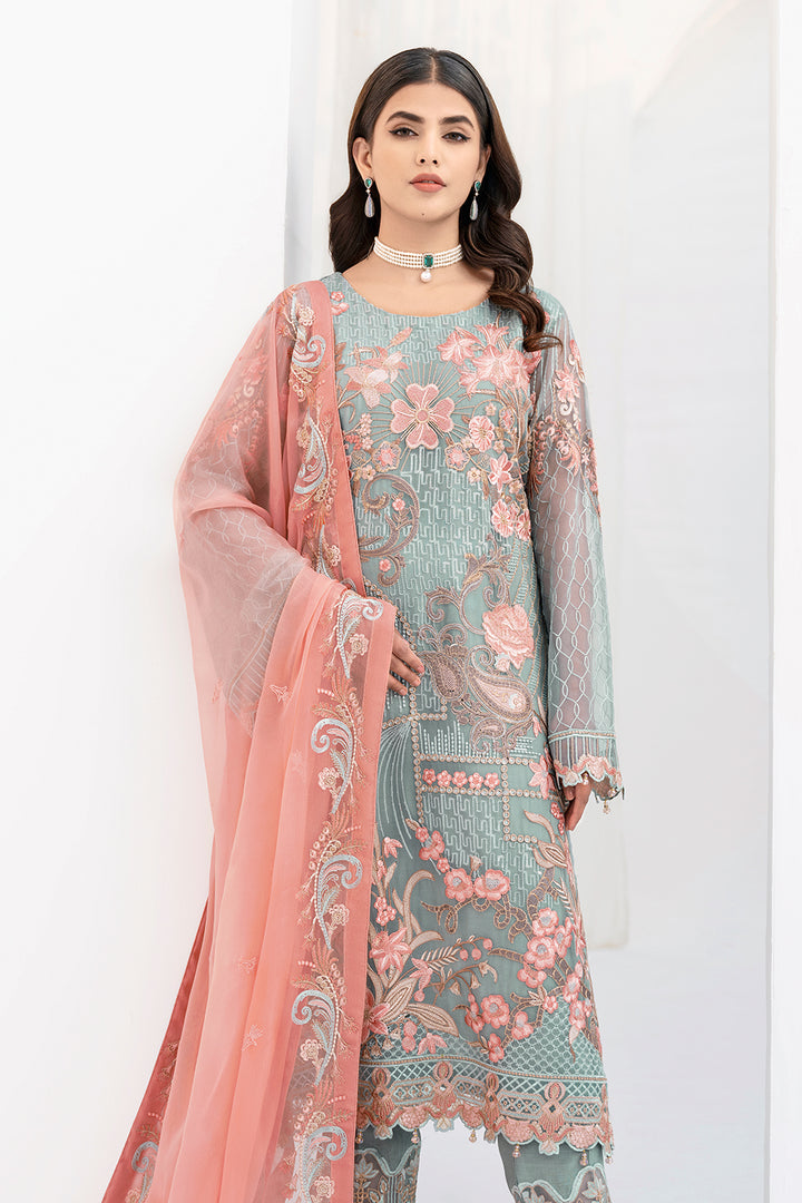 Cyon Color Chiffon Embroidery Salwar Kameez Suit Set