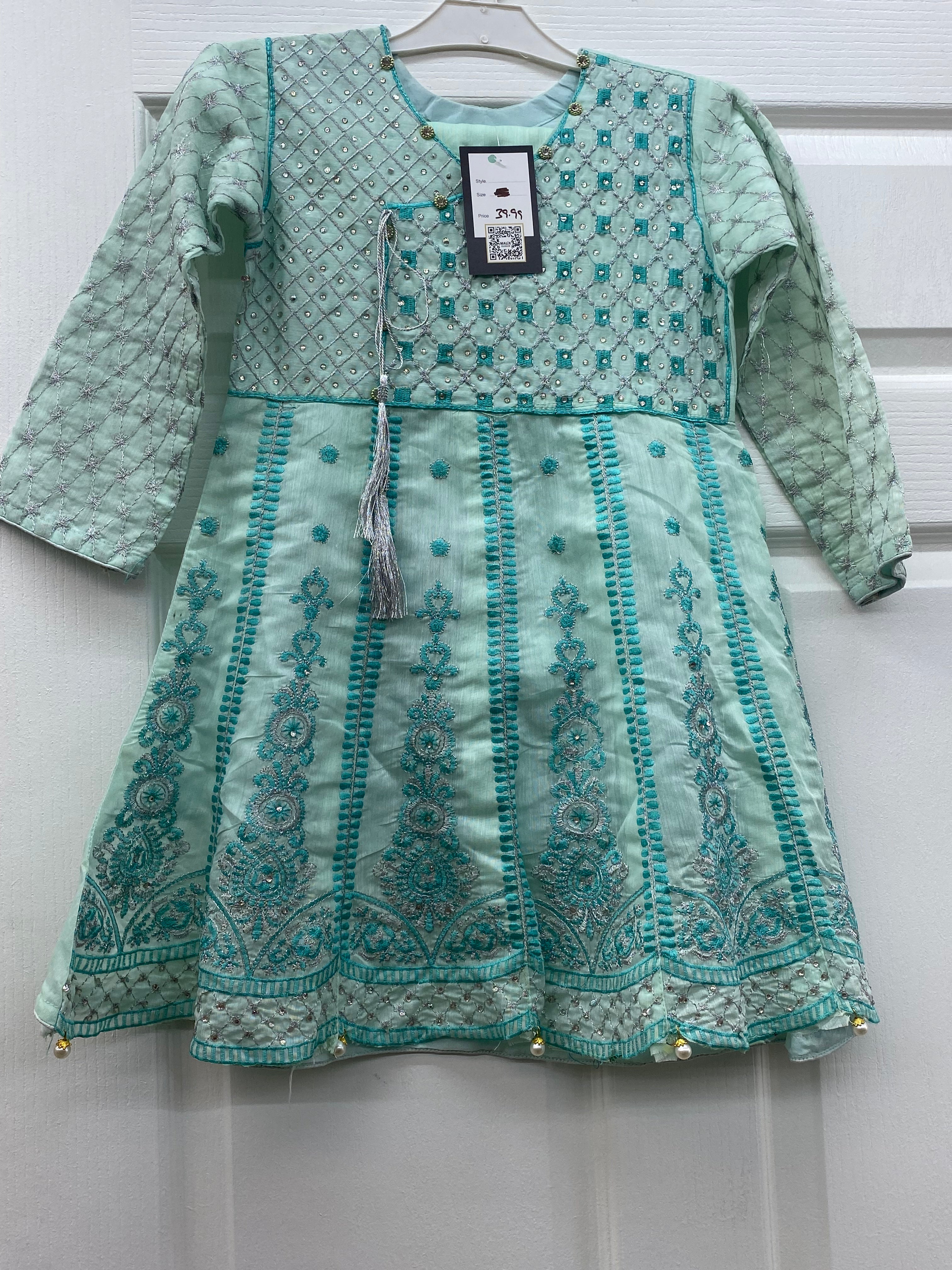 Light blue suit set with silver embroidery for girls